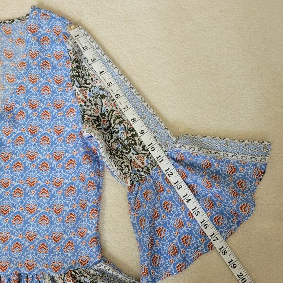 Glamorous Size 8 Blouse Boho Hippie V-Neck Pullover Ruffled Peplum Bell Sleeves - Picture 10 of 15